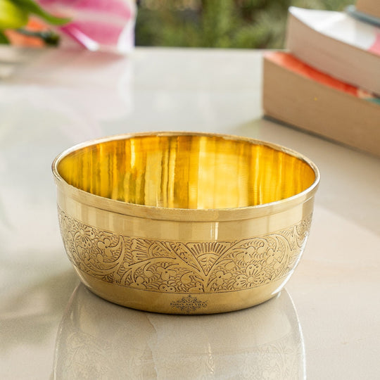 Brass Embossed Design Flat Bottom Bowl – 6 oz Serving Bowl