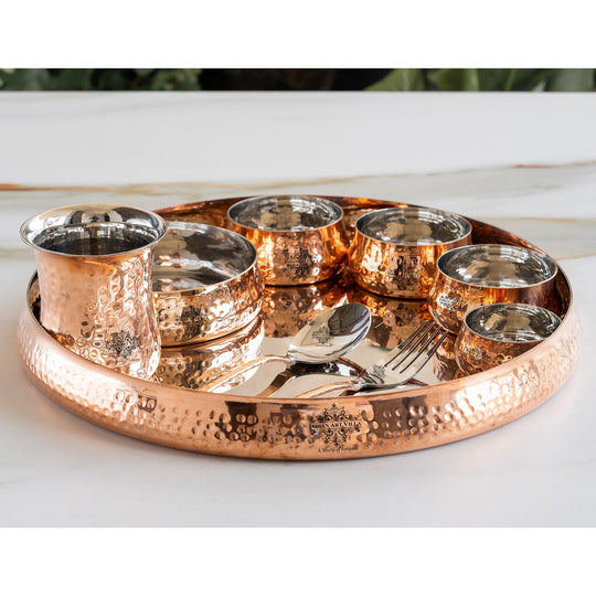 Steel-Copper Plain Shine Curved Dinner Set – 8/9 Piece | Indian Art Villa