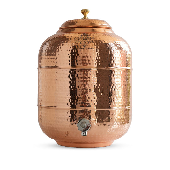 Pure Copper Water Pot With Hammered Design 8 Liter