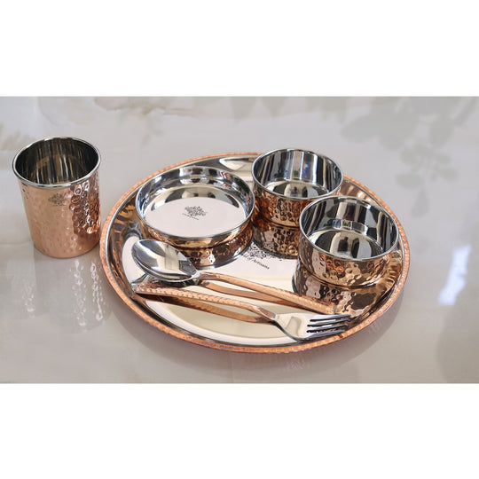 Steel-Copper 7-Piece Dining Set | Indian Art Villa