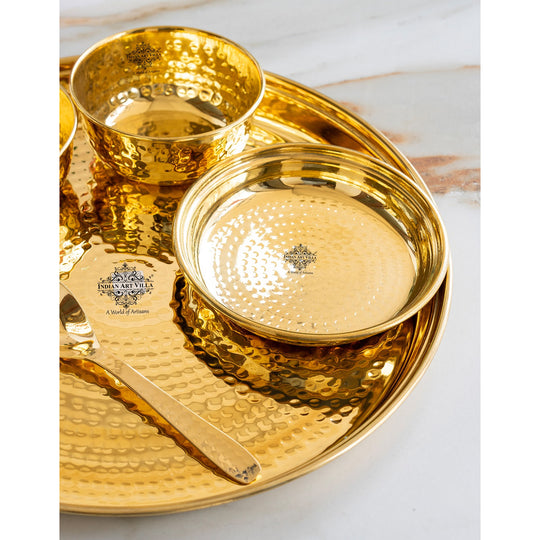 Brass Gold Hammered Pari Design Dinner Set – Lead-Free, Lightweight, 6 Piece