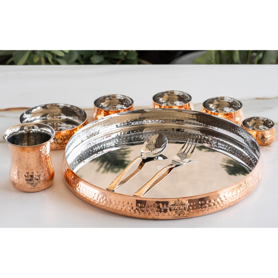 Steel-Copper Plain Shine Curved Dinner Set – 8/9 Piece | Indian Art Villa