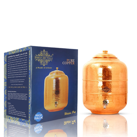 Pure Copper Water Pot With Hammered Design 8 Liter
