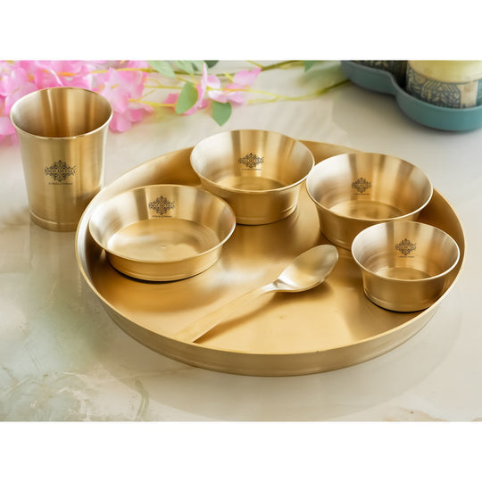Brass Matt Finish Pari Design Dinner Set – 7 Piece | Indian Art Villa