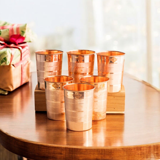Diamond Hammered Copper Drinking Glass With 2 & 4 Sets, 9oz/275 ML