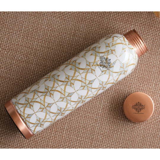 Gold Flower Print Copper Water Bottle, 30oz/900 ML