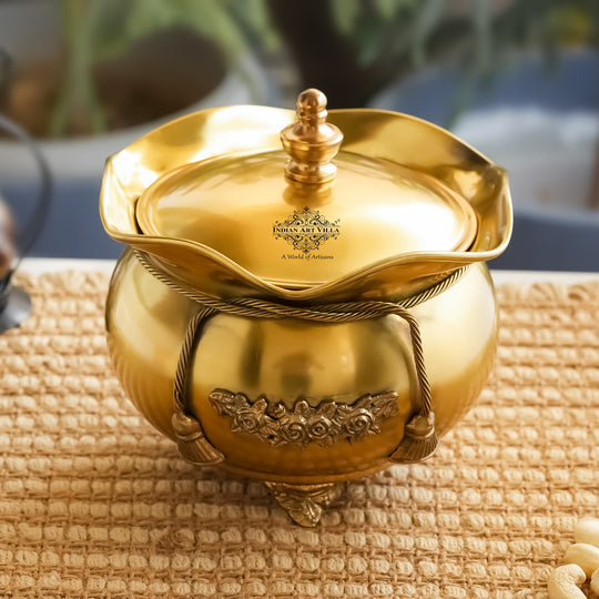 Brass Designer Pot with Lid & 3 Decorative Legs, 43oz