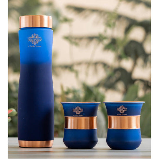 Matt Ombre Copper Bottle & Glass Set – 900 ML