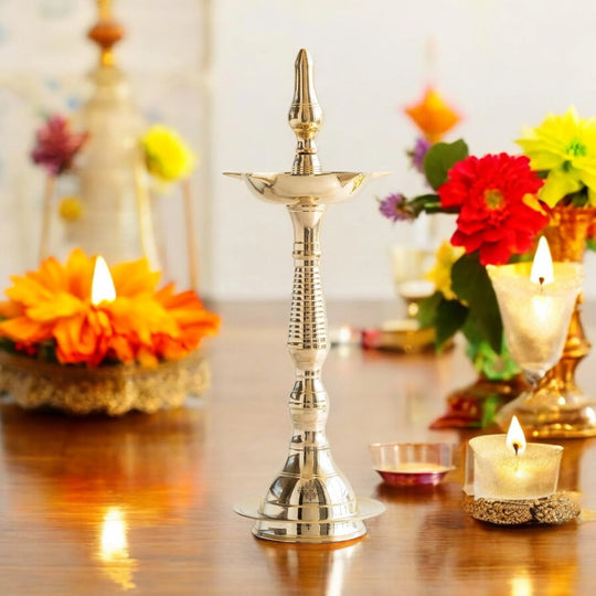 Brass Standing Pillar Lamp – Kerala & Fancy Design, 12 Inch