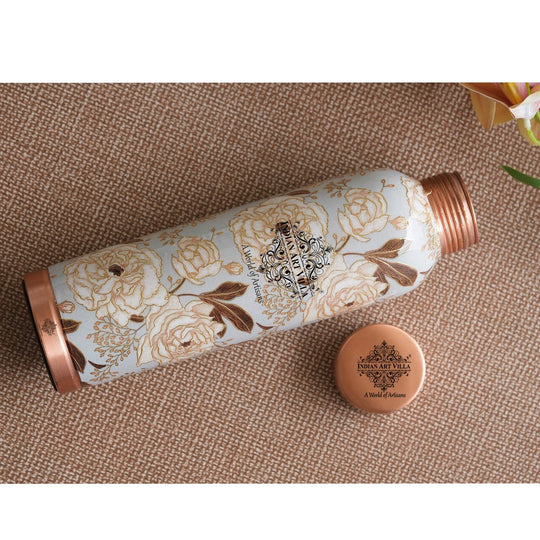 Gold Flower Print Copper Water Bottle, 30oz/900 ML