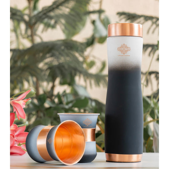Matt Ombre Copper Bottle & Glass Set – 900 ML