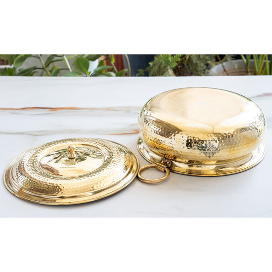 Hammered Brass Cooking Pot with Tin Lining, Handle & Lid