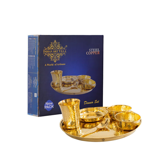 Brass Gold Hammered Pari Design Dinner Set – Lead-Free, Lightweight, 6 Piece