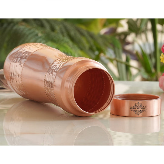 Half Hammered & Lacquer Coated With Curve Design  Copper Bottle