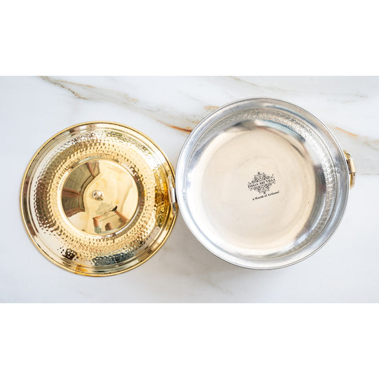 Hammered Brass Cooking Pot with Tin Lining, Handle & Lid
