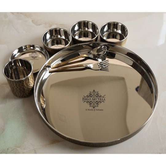 Steel-Brass Antique Hammered Dinner Set, 13 Inch – 7 Piece | Indian Art Villa