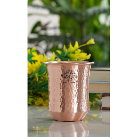 Hammered & Smooth Design Copper Tumbler With 2 & 4 Sets, 10oz/300 ML