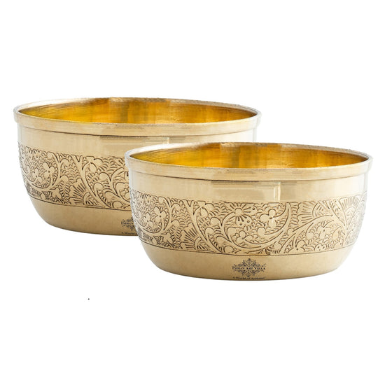 Brass Embossed Design Flat Bottom Bowl – 6 oz Serving Bowl