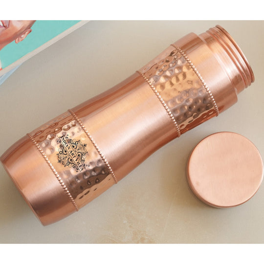 Half Hammered & Lacquer Coated With Curve Design  Copper Bottle