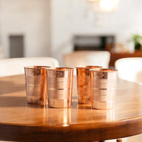 Diamond Hammered Copper Drinking Glass With 2 & 4 Sets, 9oz/275 ML