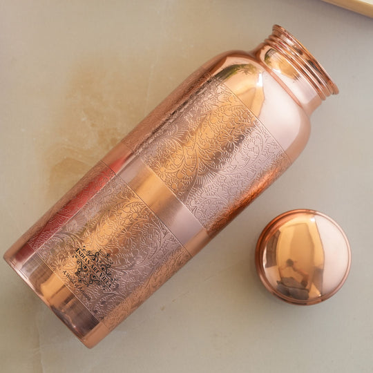 Pure Copper Embossed Water Bottle