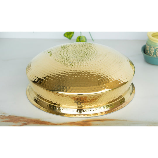 Indian Art Villa Brass Hammered Lagan with Tin Lining - Elegant Decorative & Serving Bowl, Ideal for Rice, Veg, and Non-Veg Dishes