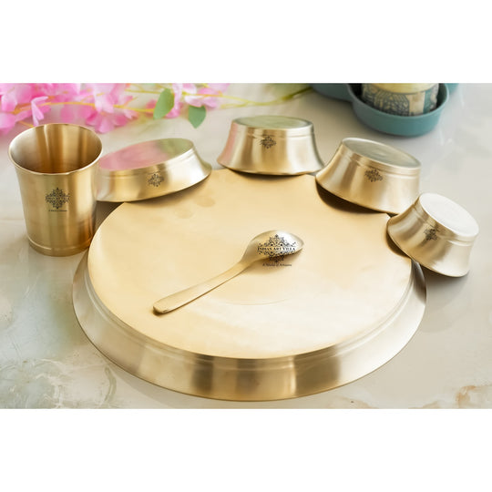 Brass Matt Finish Pari Design Dinner Set – 7 Piece | Indian Art Villa
