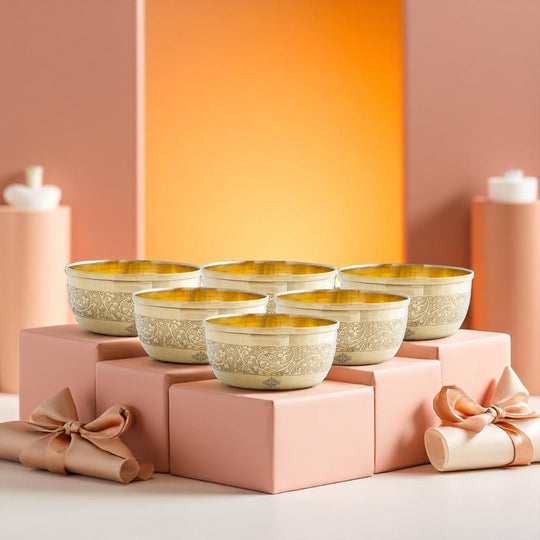 Brass Embossed Design Flat Bottom Bowl – 6 oz Serving Bowl