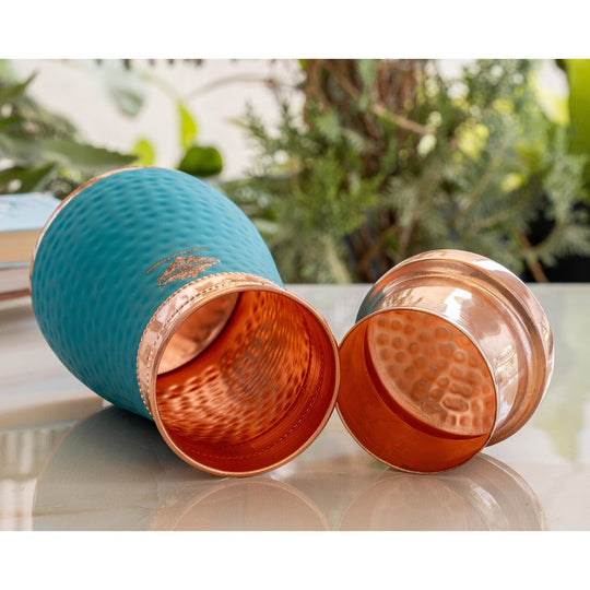 Pure Copper Hammered  Silk Finish Bedroom Bottle with Inbuilt Glass