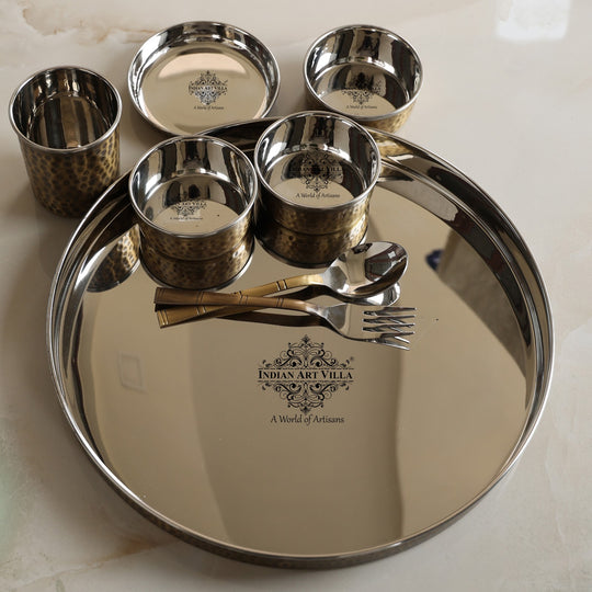Steel-Brass Antique Hammered Dinner Set, 13 Inch – 7 Piece | Indian Art Villa