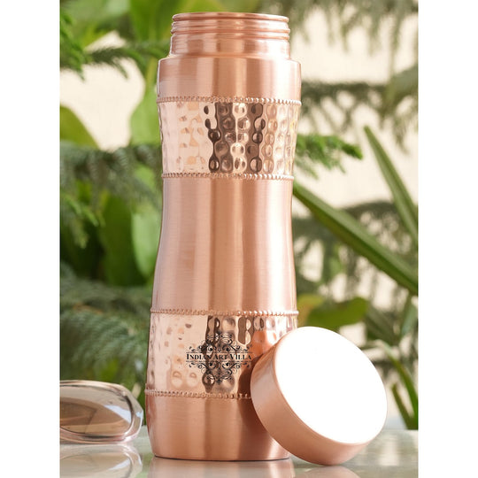 Half Hammered & Lacquer Coated With Curve Design  Copper Bottle