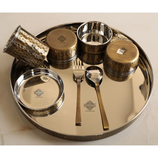 Steel-Brass Antique Hammered Dinner Set, 13 Inch – 7 Piece | Indian Art Villa