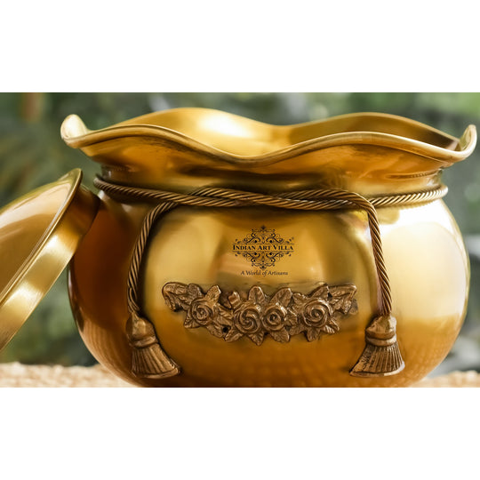 Brass Designer Pot with Lid & 3 Decorative Legs, 43oz