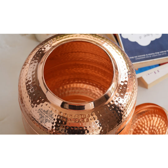Pure Copper Water Pot With Hammered Design 8 Liter