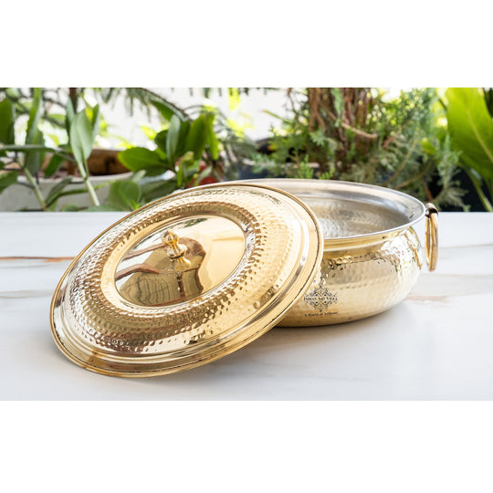 Hammered Brass Cooking Pot with Tin Lining, Handle & Lid