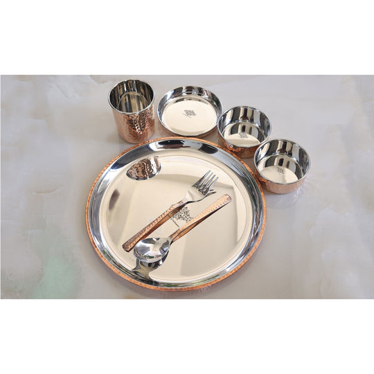 Steel-Copper 7-Piece Dining Set | Indian Art Villa