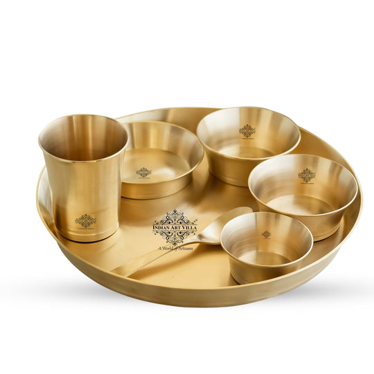 Brass Matt Finish Pari Design Dinner Set – 7 Piece | Indian Art Villa