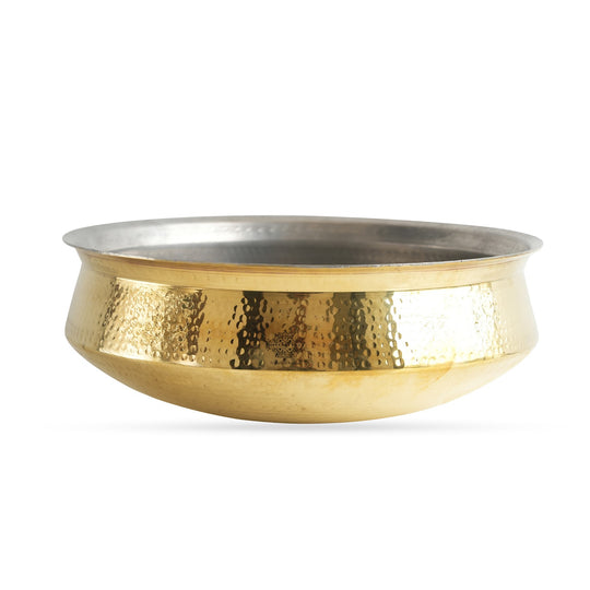 Indian Art Villa Brass Hammered Lagan with Tin Lining - Elegant Decorative & Serving Bowl, Ideal for Rice, Veg, and Non-Veg Dishes