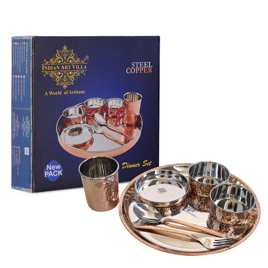 Steel-Copper 7-Piece Dining Set | Indian Art Villa