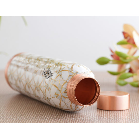 Gold Flower Print Copper Water Bottle, 30oz/900 ML