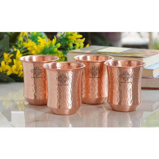 Hammered & Smooth Design Copper Tumbler With 2 & 4 Sets, 10oz/300 ML