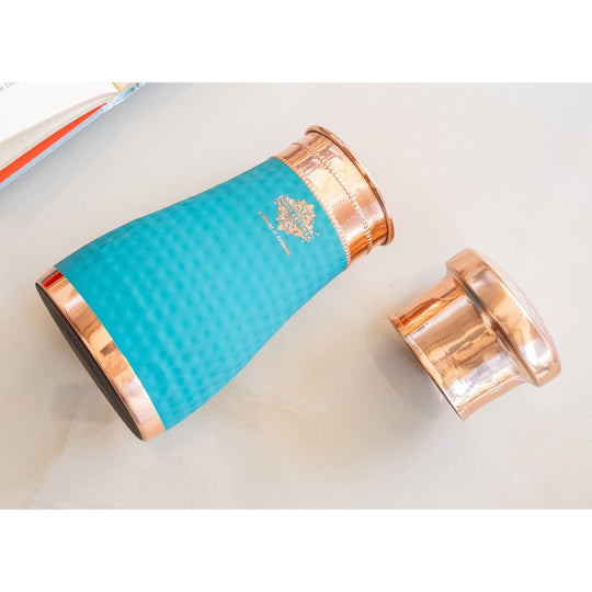 Pure Copper Hammered  Silk Finish Bedroom Bottle with Inbuilt Glass