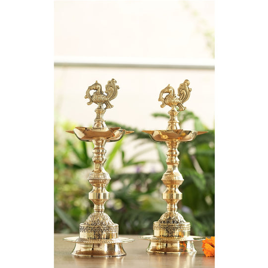 Brass Standing Pillar Lamp – King Rooster Design, 10/12 Inch
