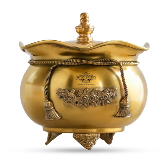 Brass Designer Pot with Lid & 3 Decorative Legs, 43oz