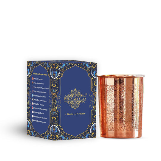 Embossed Design Copper Drinking Tumbler With 2 & 4 Sets