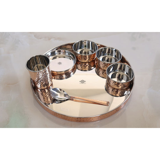 Steel-Copper Hammered Design Dinner Set 12 Inch – 7 Piece
