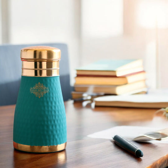 Pure Copper Hammered  Silk Finish Bedroom Bottle with Inbuilt Glass