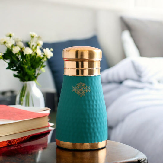 Pure Copper Hammered  Silk Finish Bedroom Bottle with Inbuilt Glass