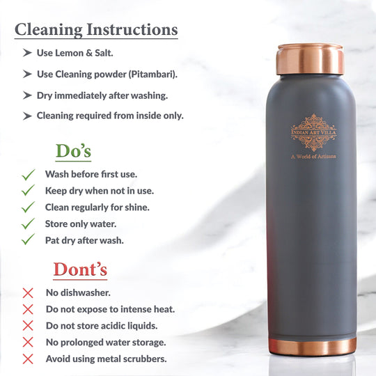 Pure Copper Water Bottle with Soft Silk  Finish Color
 30oz/900 ML