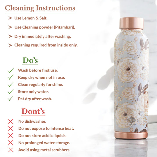 Gold Flower Print Copper Water Bottle, 30oz/900 ML